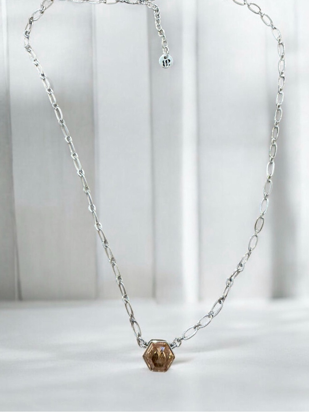 Hexagon Honey Gemstone Silver Necklace - Elegant Honey Pendant